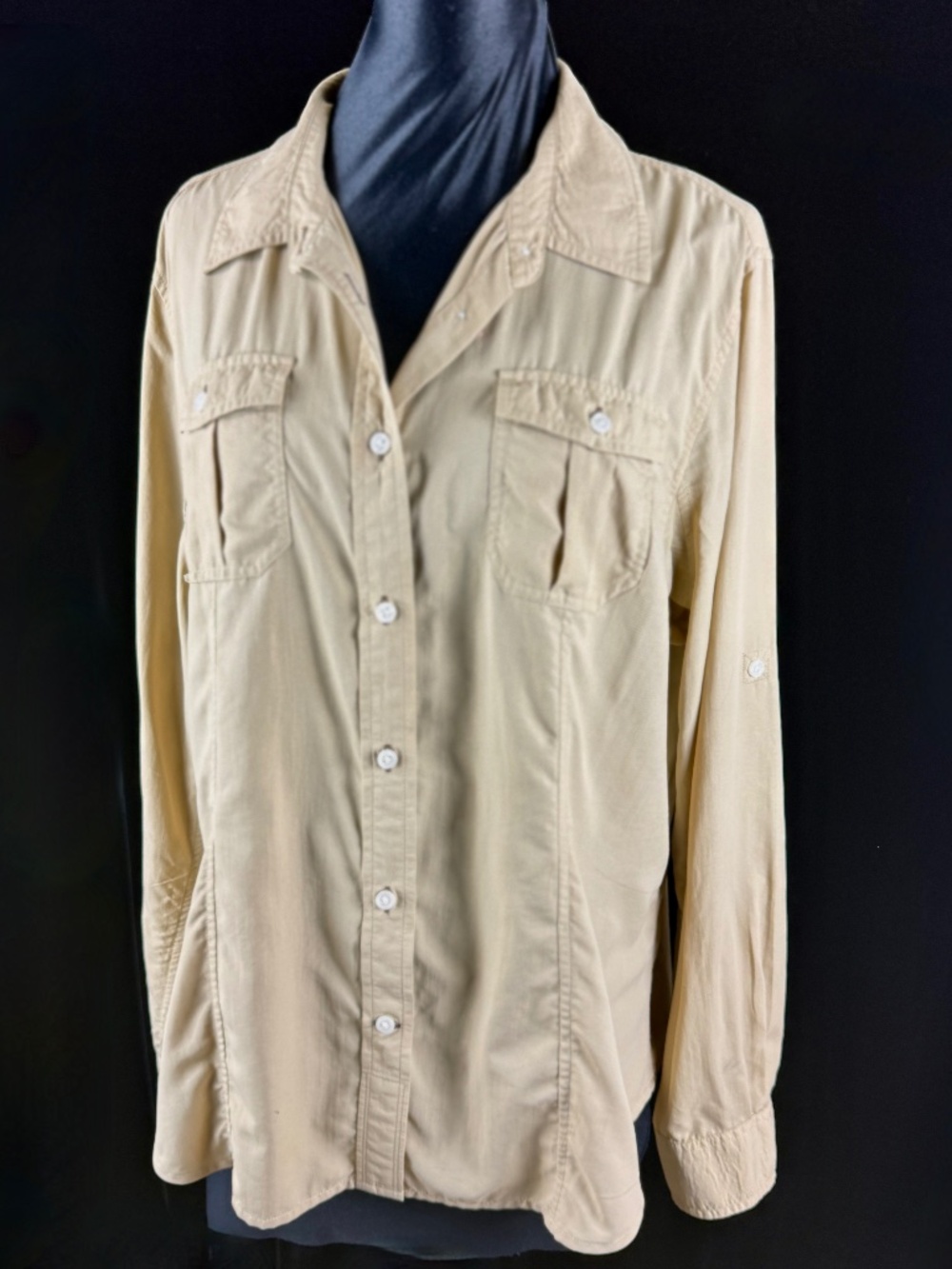 Duluth Trading Womans XL Shirt Nylon Button Down Lightweight Travel Jacket Beige